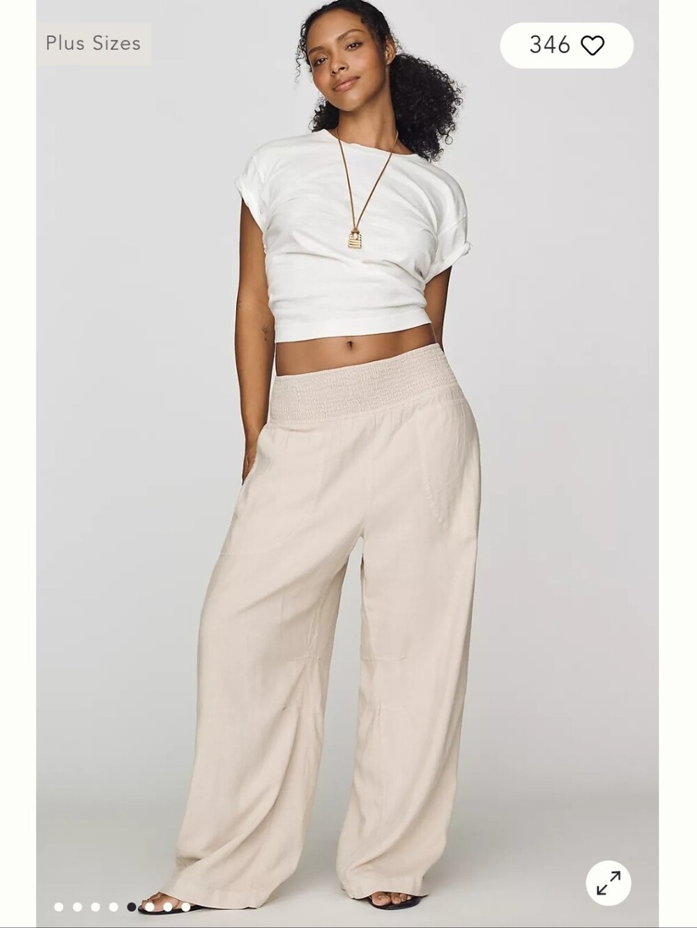 Anthropologie Pilcro Reese Smocked Linen Blend Wide Leg Pants Silver Sage 2X - Picture 6 of 6